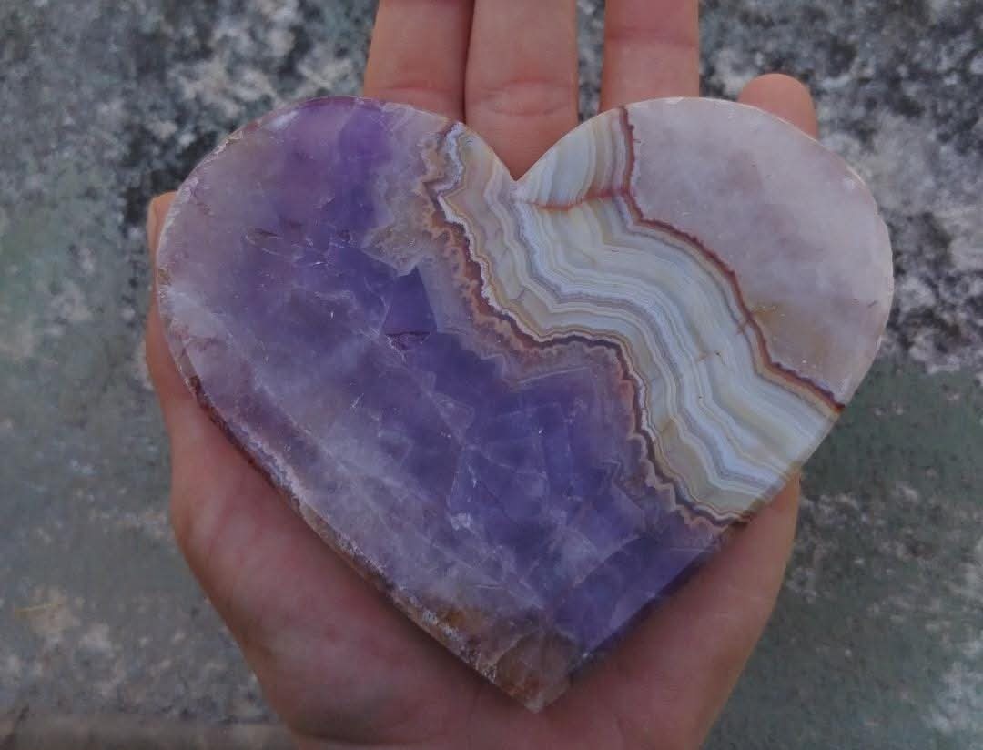 Amethyst lace agate crystal heart.